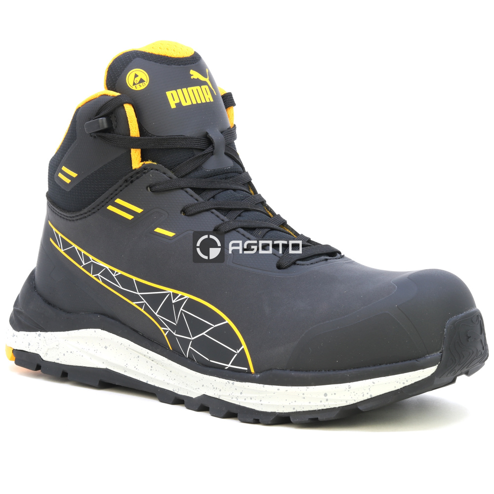 detail PUMA Xplore Mid S3 schwarze leichte Herren-Arbeitsschuhe, weicher Auftritt