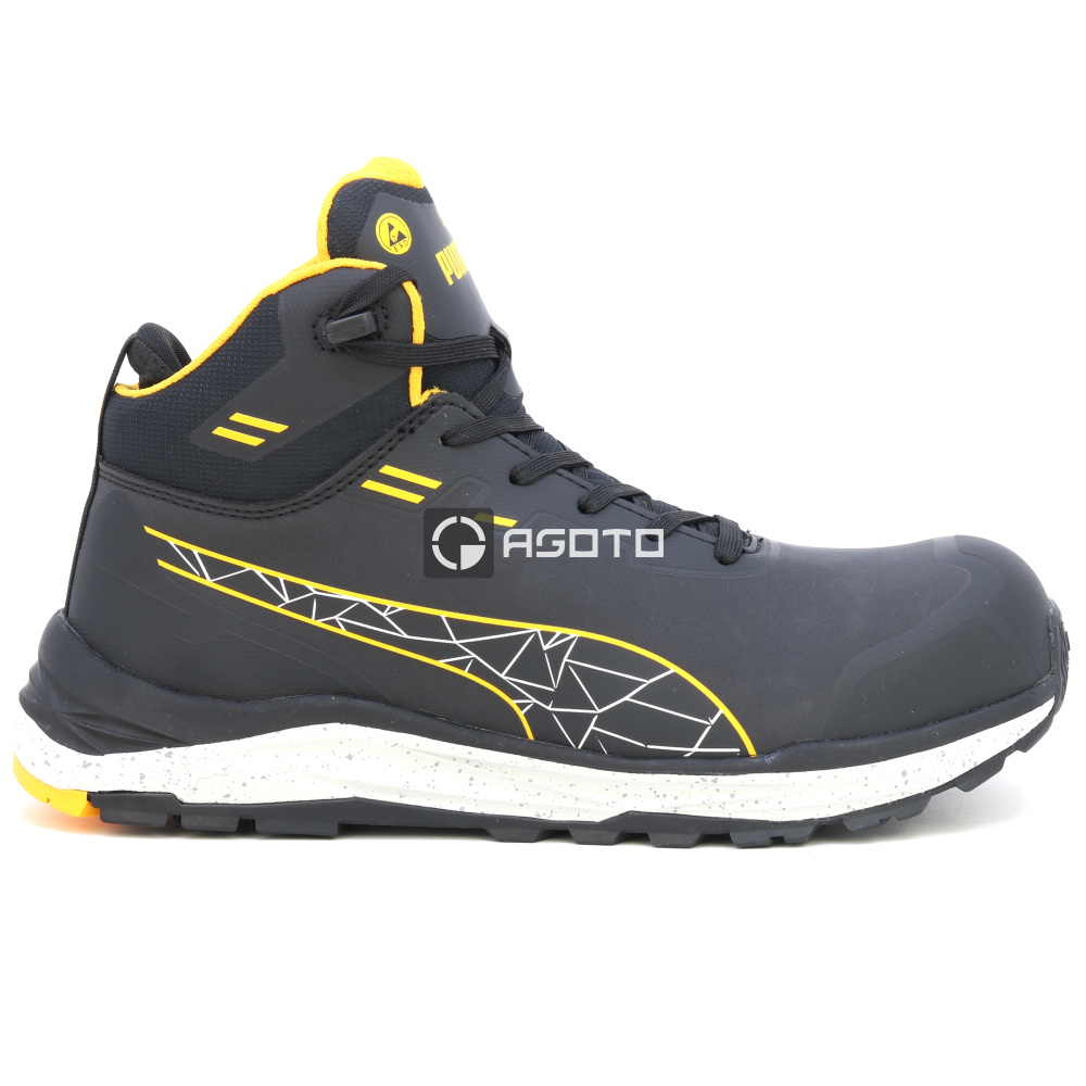 detail PUMA Xplore Mid S3 schwarze leichte Herren-Arbeitsschuhe, weicher Auftritt