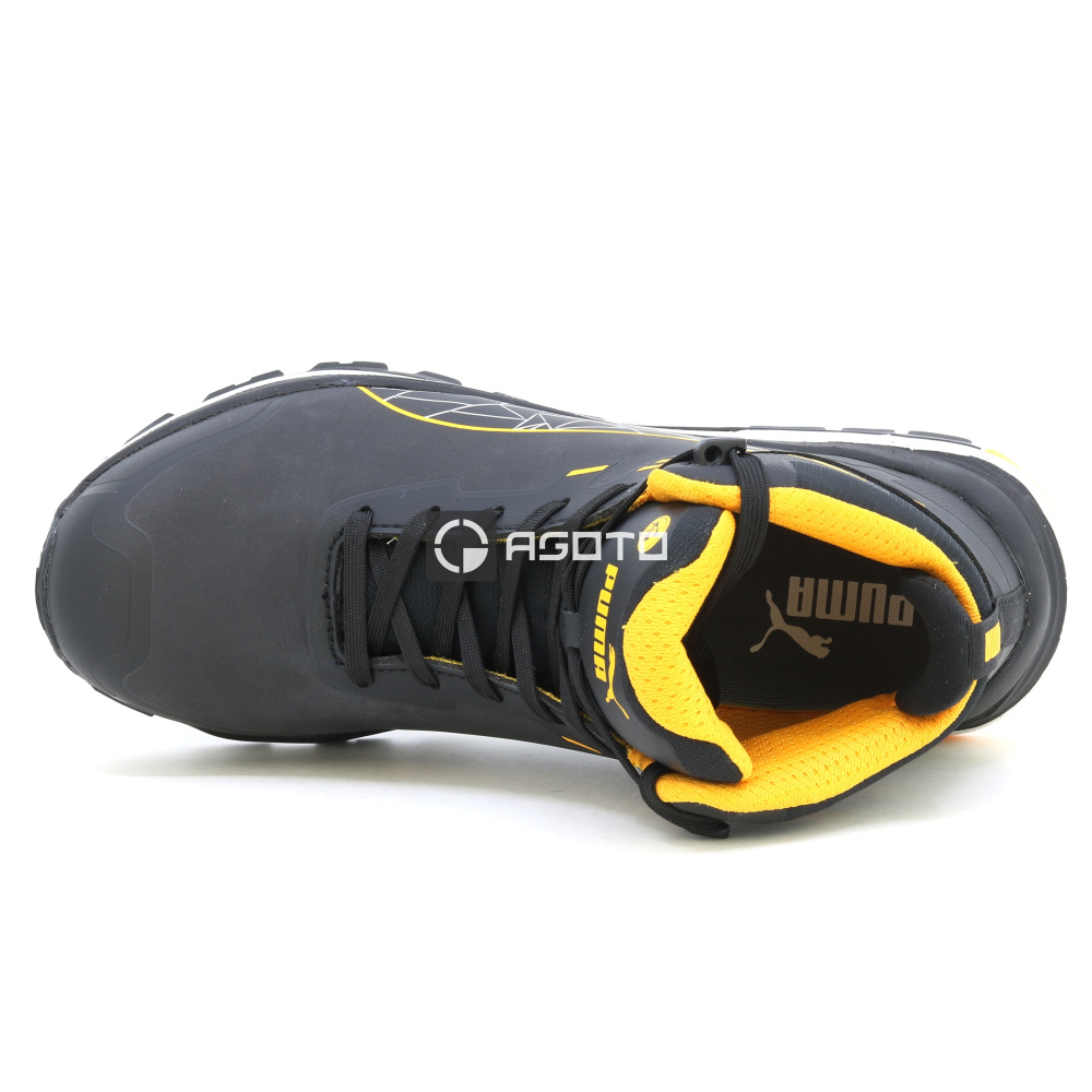 detail PUMA Xplore Mid S3 schwarze leichte Herren-Arbeitsschuhe, weicher Auftritt