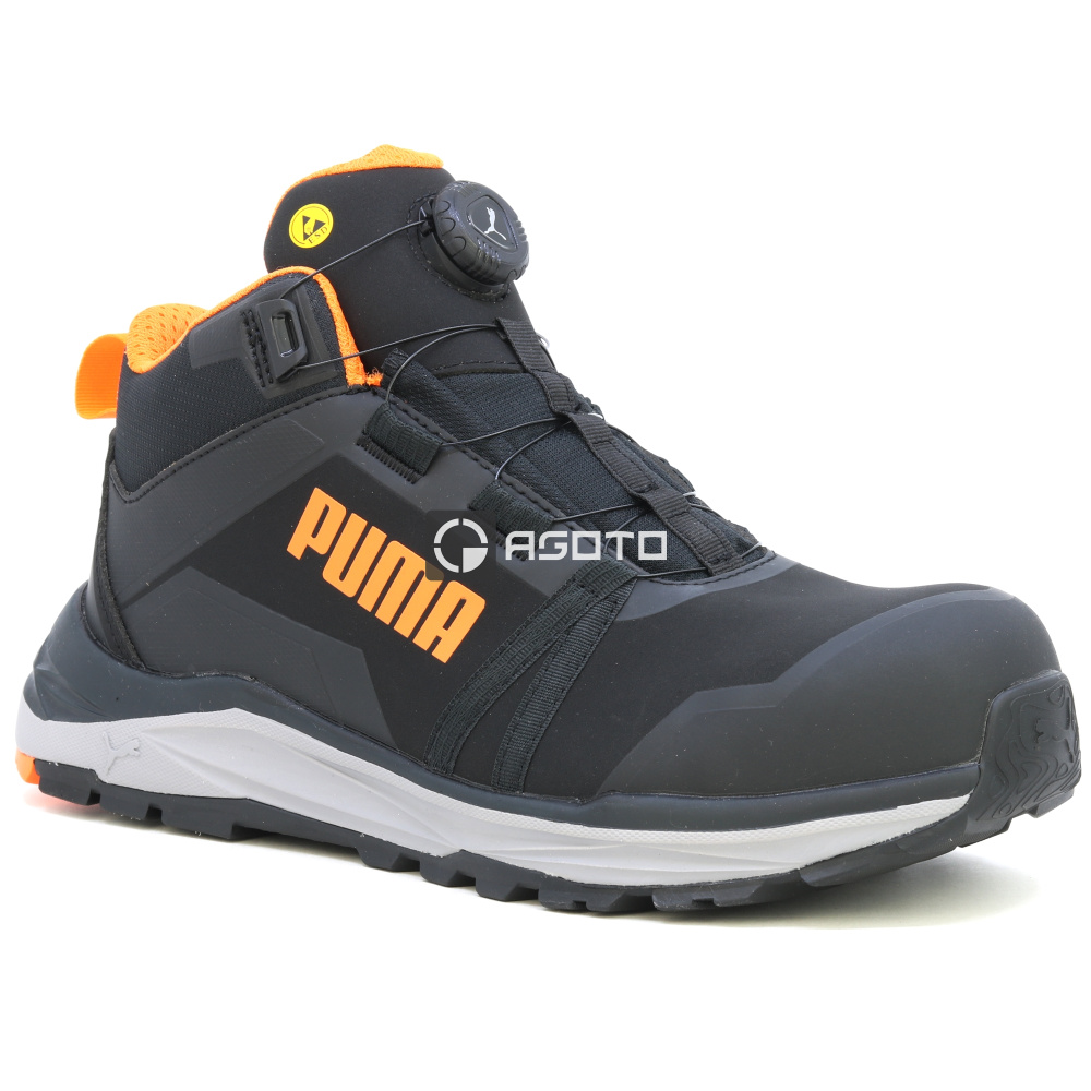 detail PUMA Kanyon Disc Mid S3 schwarze leichte Herren-Arbeitsschuhe, weicher Auftritt