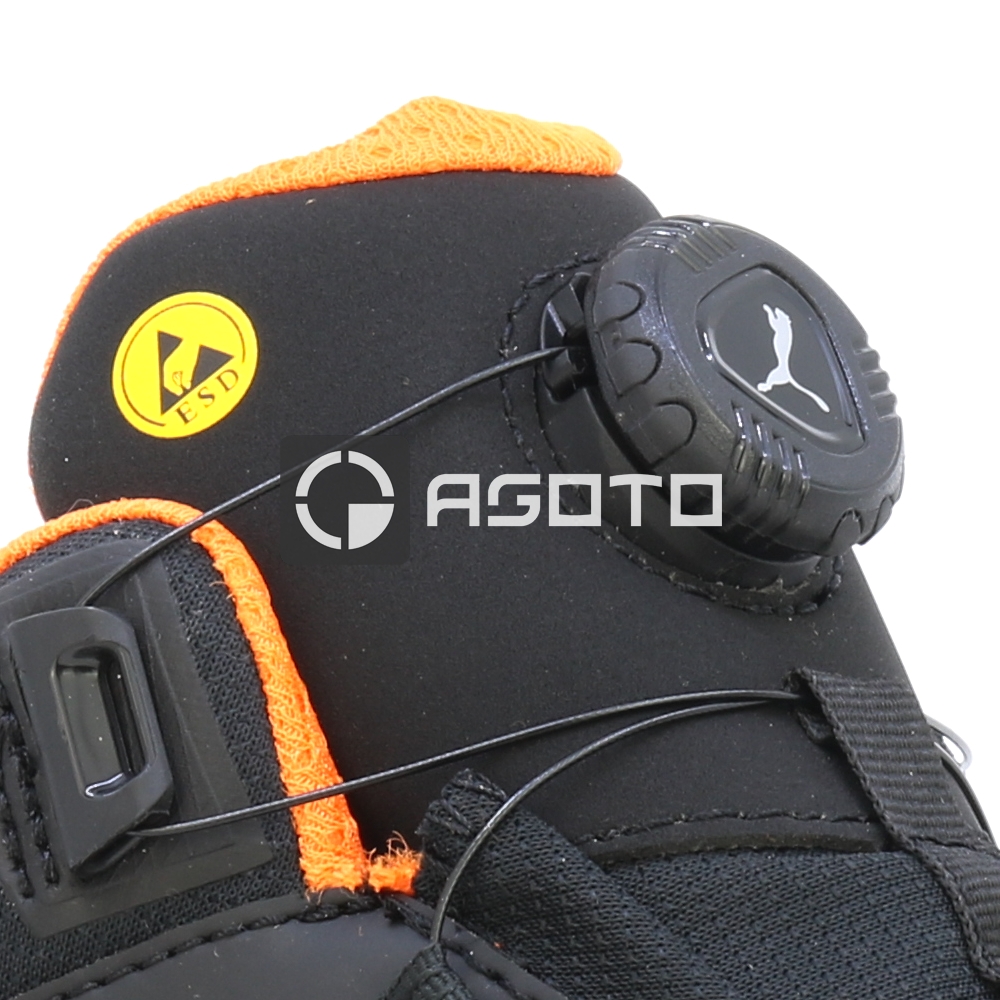 detail PUMA Kanyon Disc Mid S3 schwarze leichte Herren-Arbeitsschuhe, weicher Auftritt