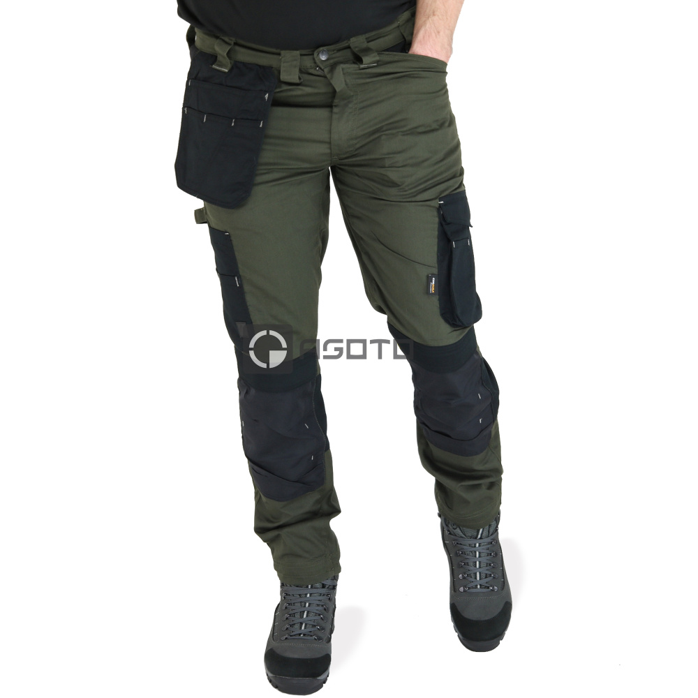 detail TOWORKFOR Holster olivfarbene leichte Herren-Arbeitshosen mit Cordura® Verstärku