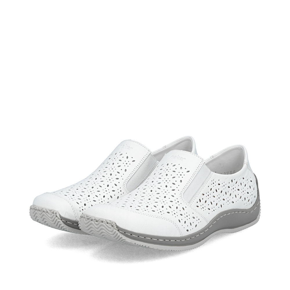 detail RIEKER L1756-80 weiße Damen-Halbschuhe, Echtleder, Antistress-Sohle