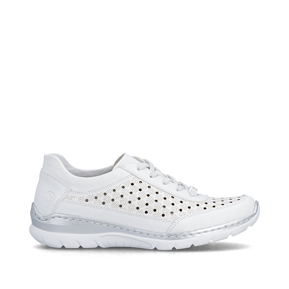 detail RIEKER L3217-80 weiße Damen-Ledersneaker, atmungsaktiv, Antistress-Sohle
