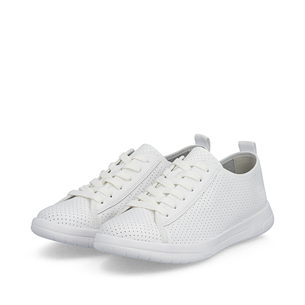 detail RIEKER 45602-80 weiße Damen-Sommer-Ledersneaker, atmungsaktiv, Antistress