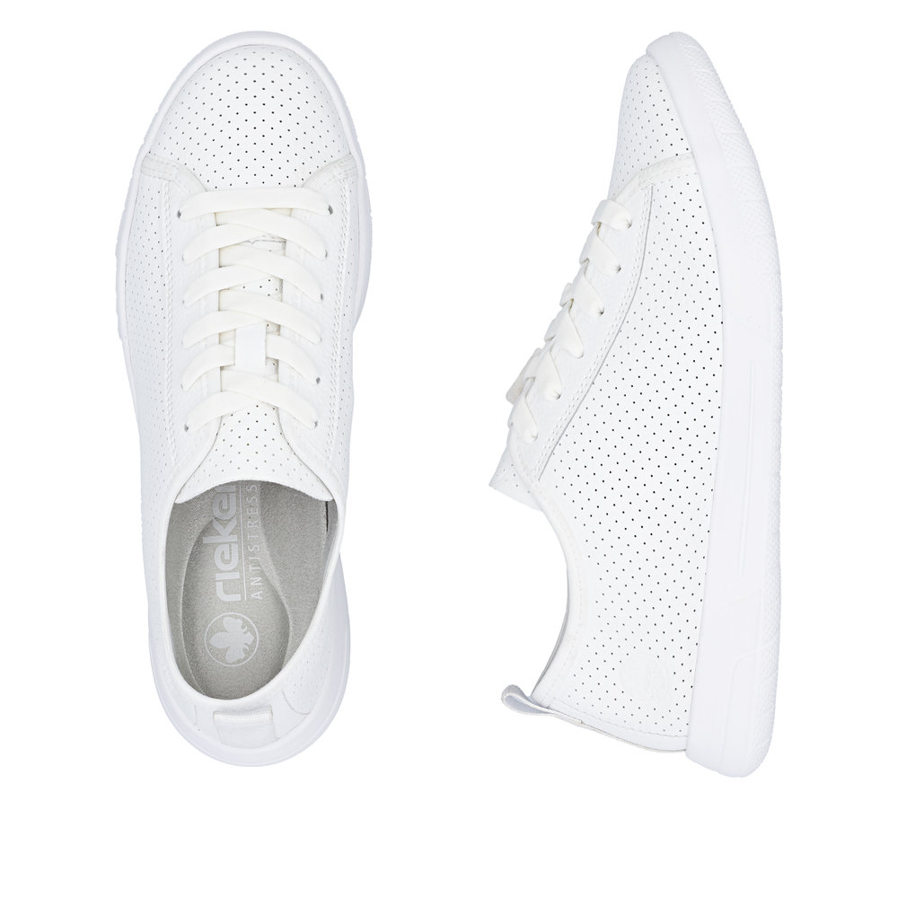 detail RIEKER 45602-80 weiße Damen-Sommer-Ledersneaker, atmungsaktiv, Antistress