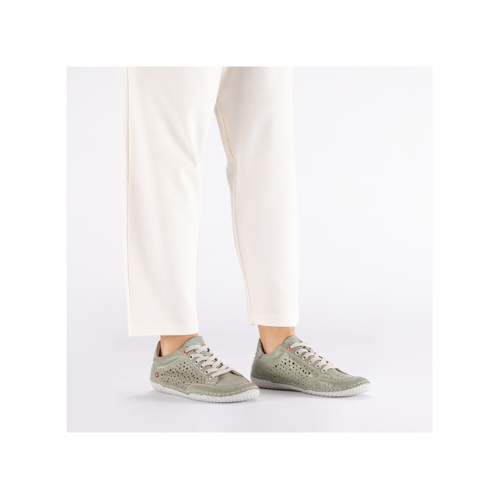 detail RIEKER 43651-52 grüne Damen-Sommer-Ledersneaker, atmungsaktiv, Antistress