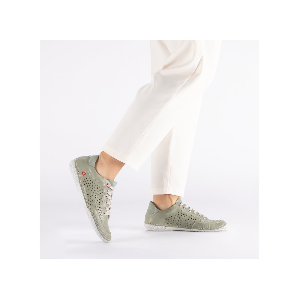 detail RIEKER 43651-52 grüne Damen-Sommer-Ledersneaker, atmungsaktiv, Antistress