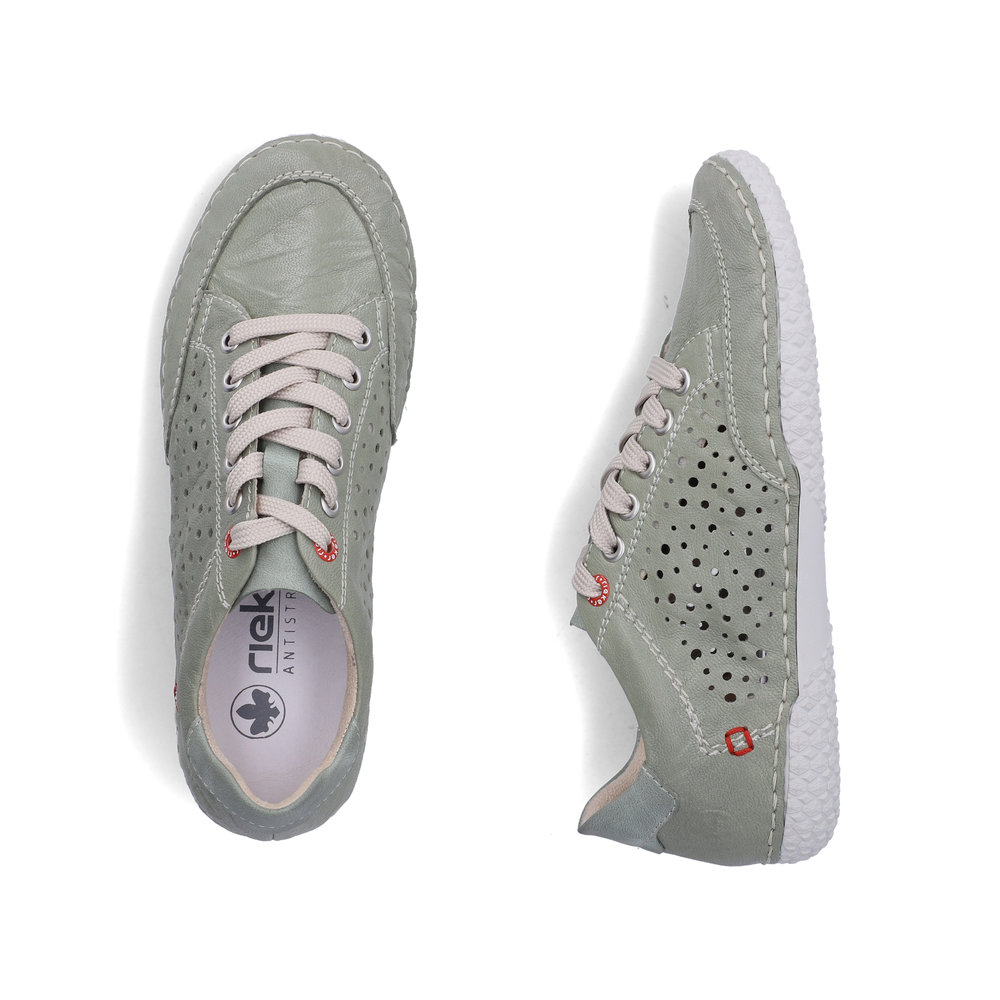 detail RIEKER 43651-52 grüne Damen-Sommer-Ledersneaker, atmungsaktiv, Antistress