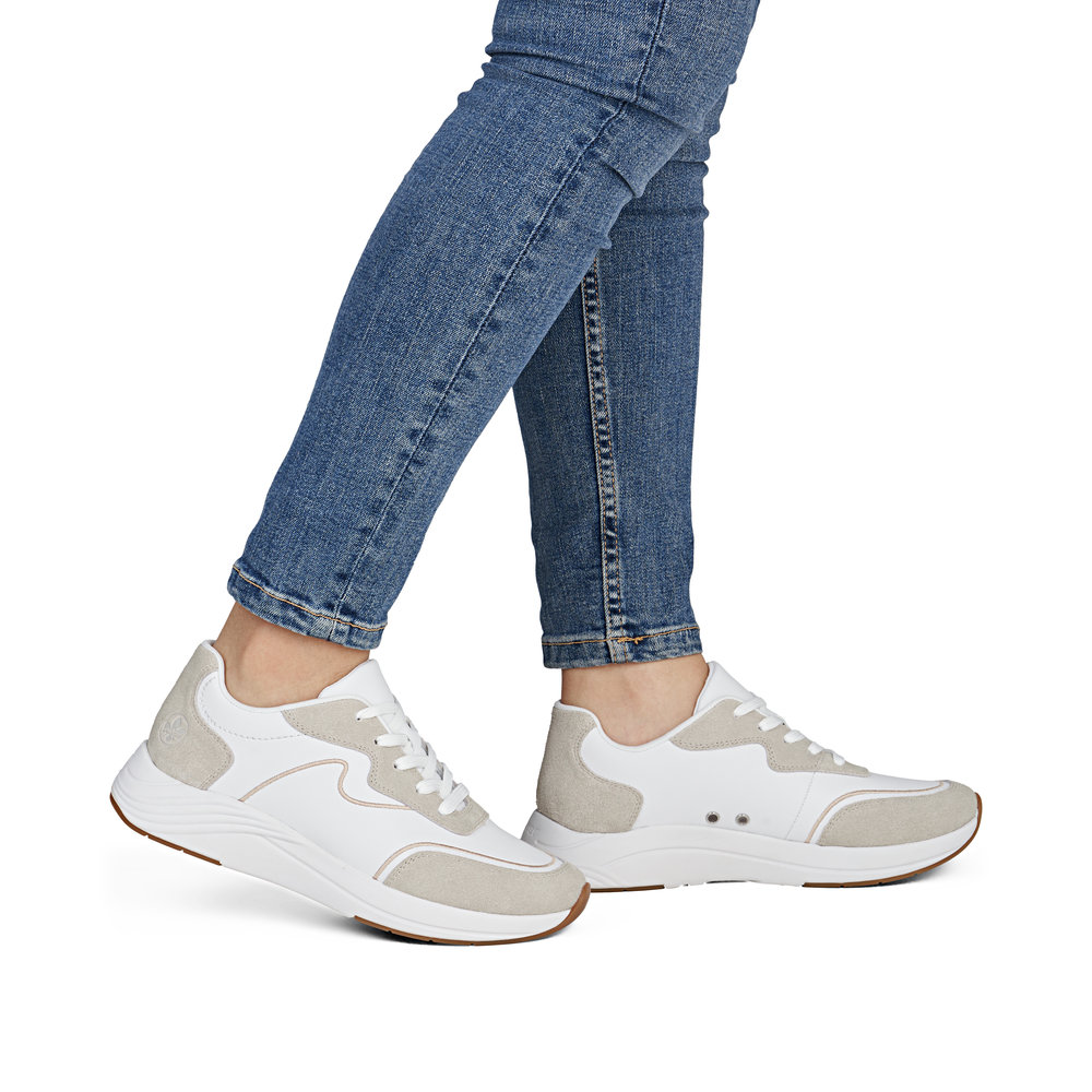 detail RIEKER N8503-81 weiße Damen moderne Leder Sneaker, Antistress Sohle