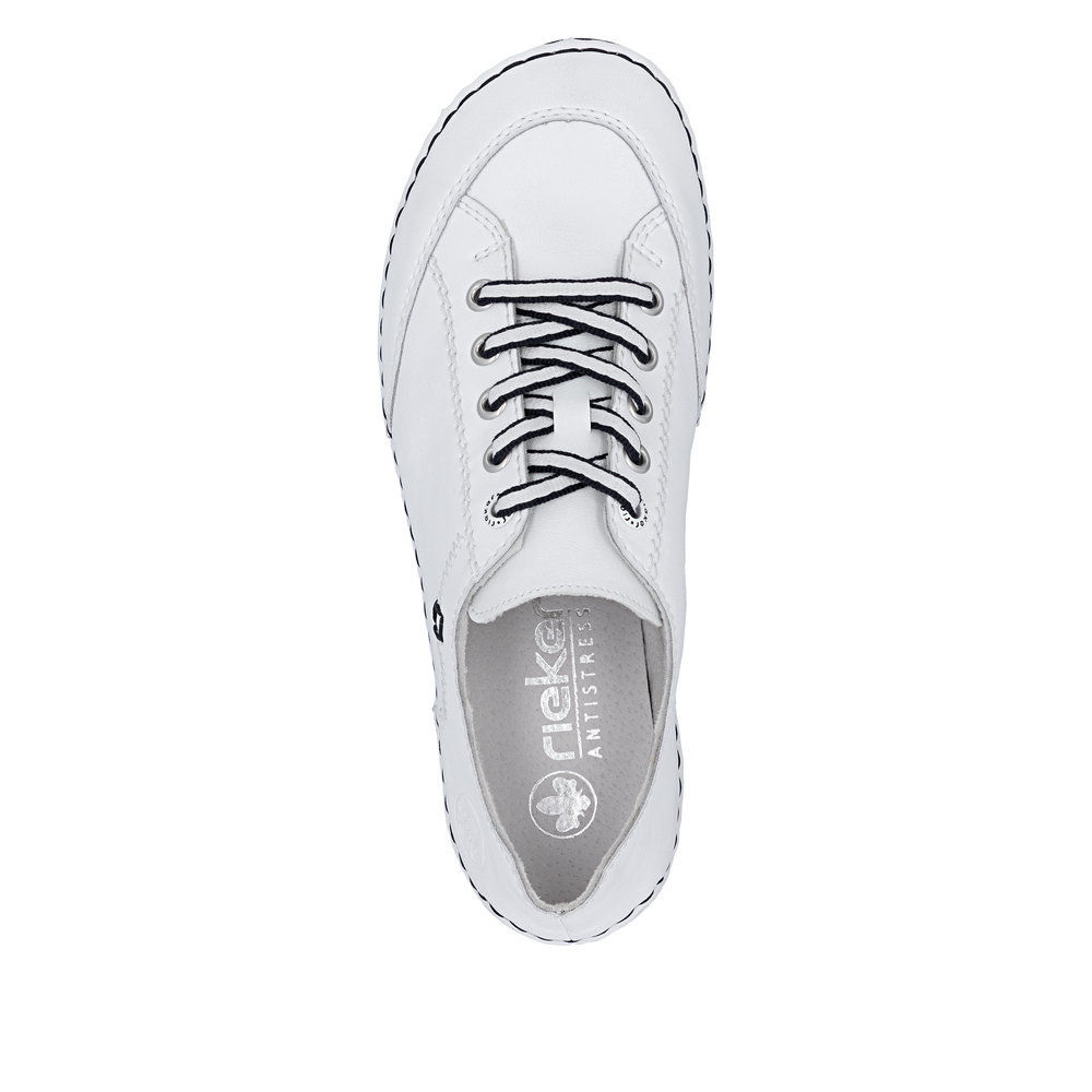 detail RIEKER 55901-80 weiße Damen Leder Sneaker, modernes Design, Antistress Sohle