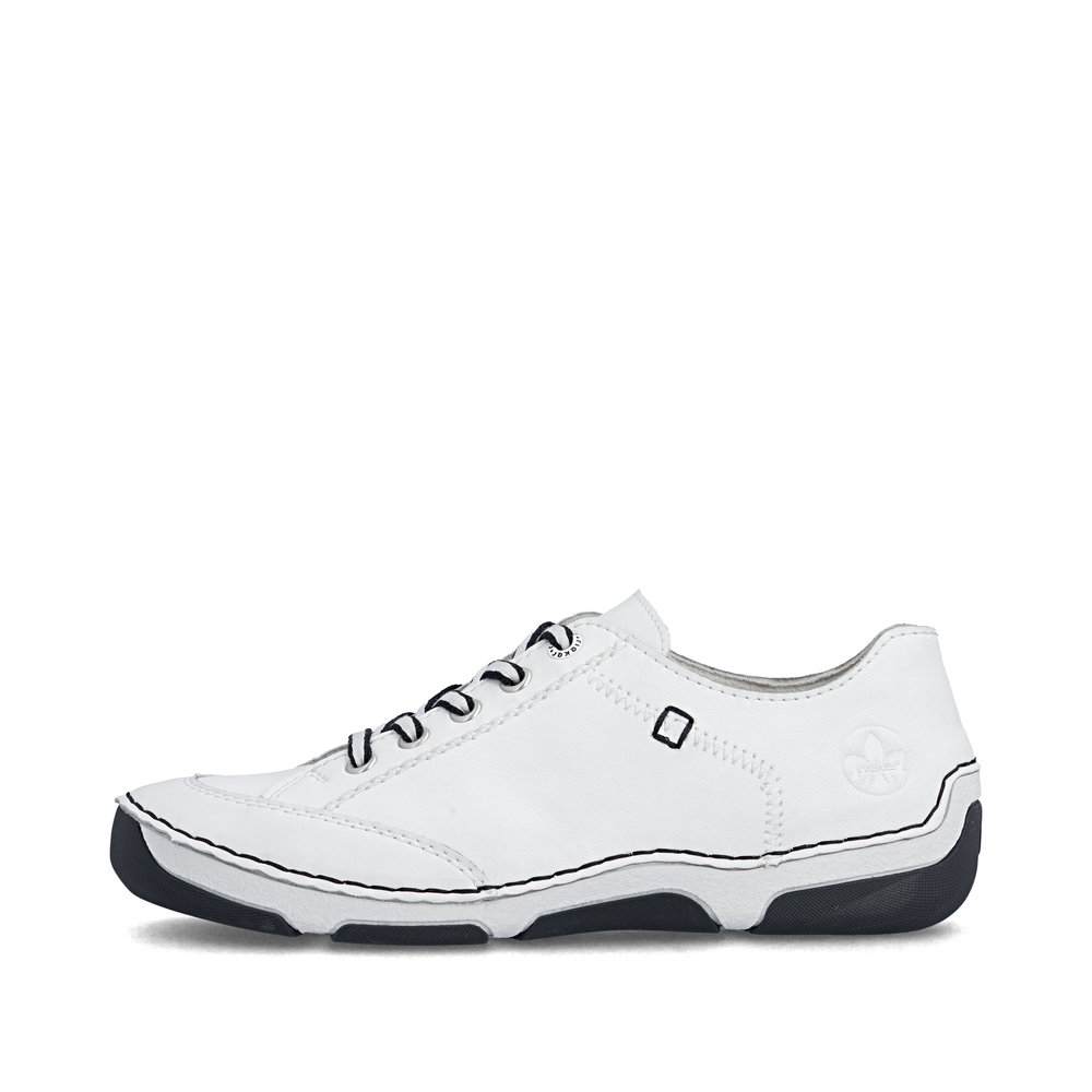 detail RIEKER 55901-80 weiße Damen Leder Sneaker, modernes Design, Antistress Sohle