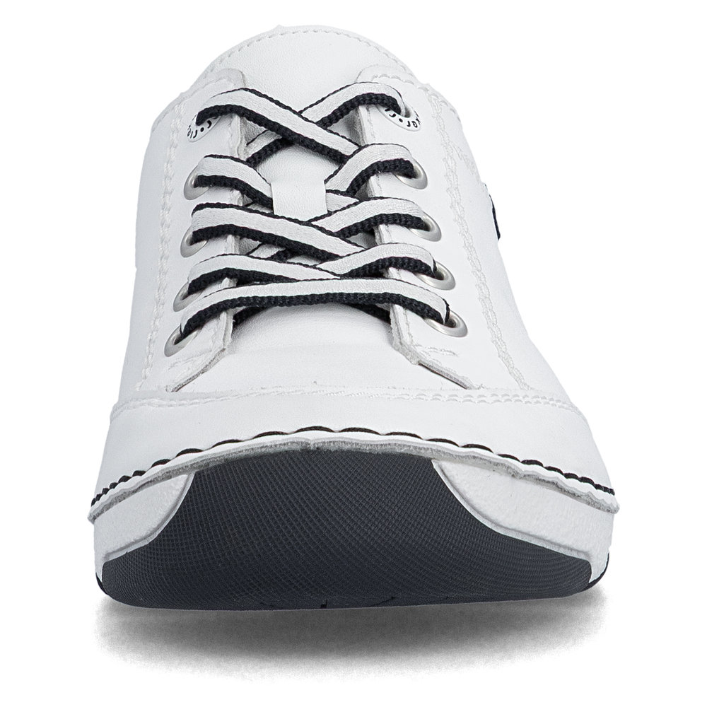 detail RIEKER 55901-80 weiße Damen Leder Sneaker, modernes Design, Antistress Sohle