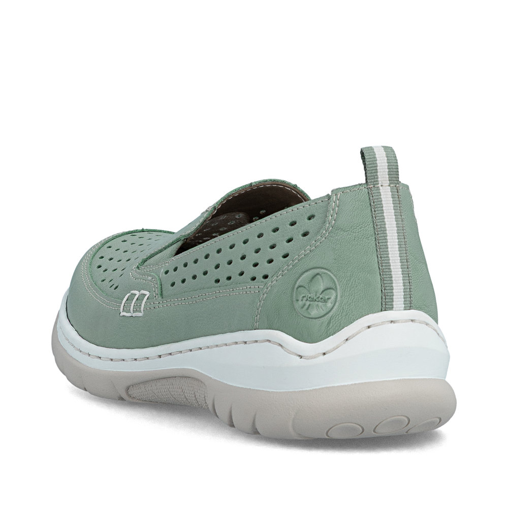 detail RIEKER L32F4-52 grüne Damen-Leder-Sommermokassins mit Antistress-Sohle
