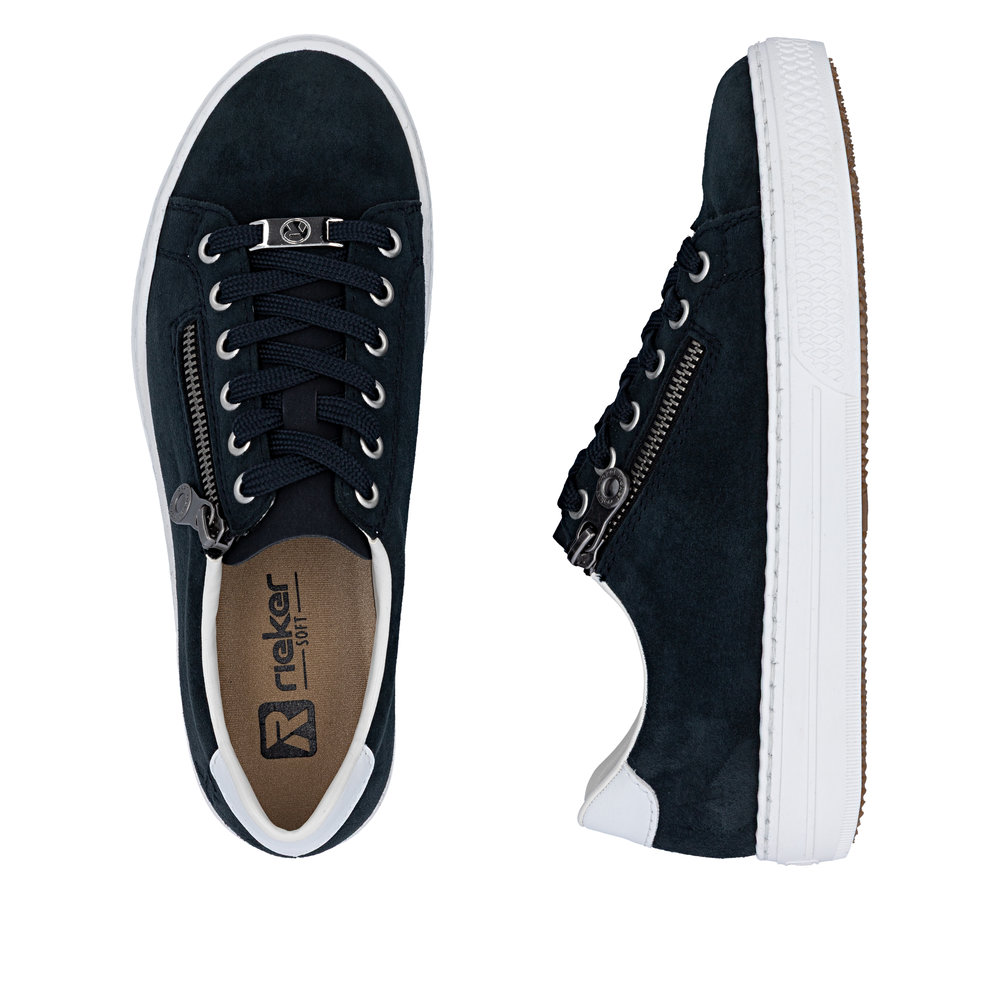 detail Rieker L59L1-15 blaue Damen Leder-Sneaker, modernes Design, bequem