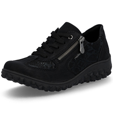 RIEKER 59501-00 schwarze Damen moderne und bequeme Halbschuhe mit Muster