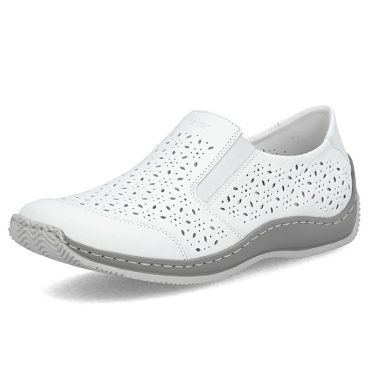 RIEKER L1756-80 weiße Damen-Halbschuhe, Echtleder, Antistress-Sohle
