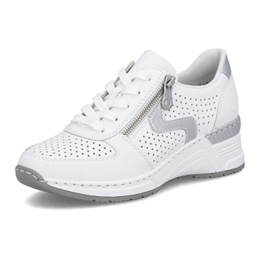 RIEKER N4340-80 weiße Damen Leder atmungsaktive Sneaker mit Antistress-Technolog