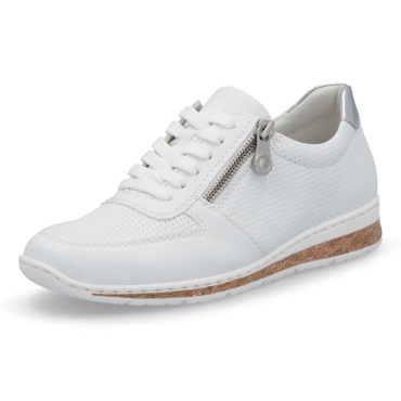 RIEKER N5127-80 weiße moderne Damen Leder-Sneaker, Antistress-Sohle