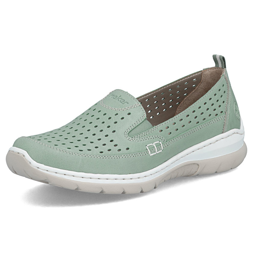 detail RIEKER L32F4-52 grüne Damen-Leder-Sommermokassins mit Antistress-Sohle